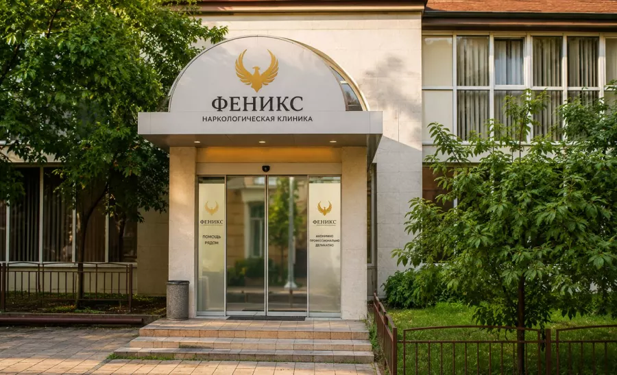 Вход в наркологическую клинику «Феникс» в Давлеканове